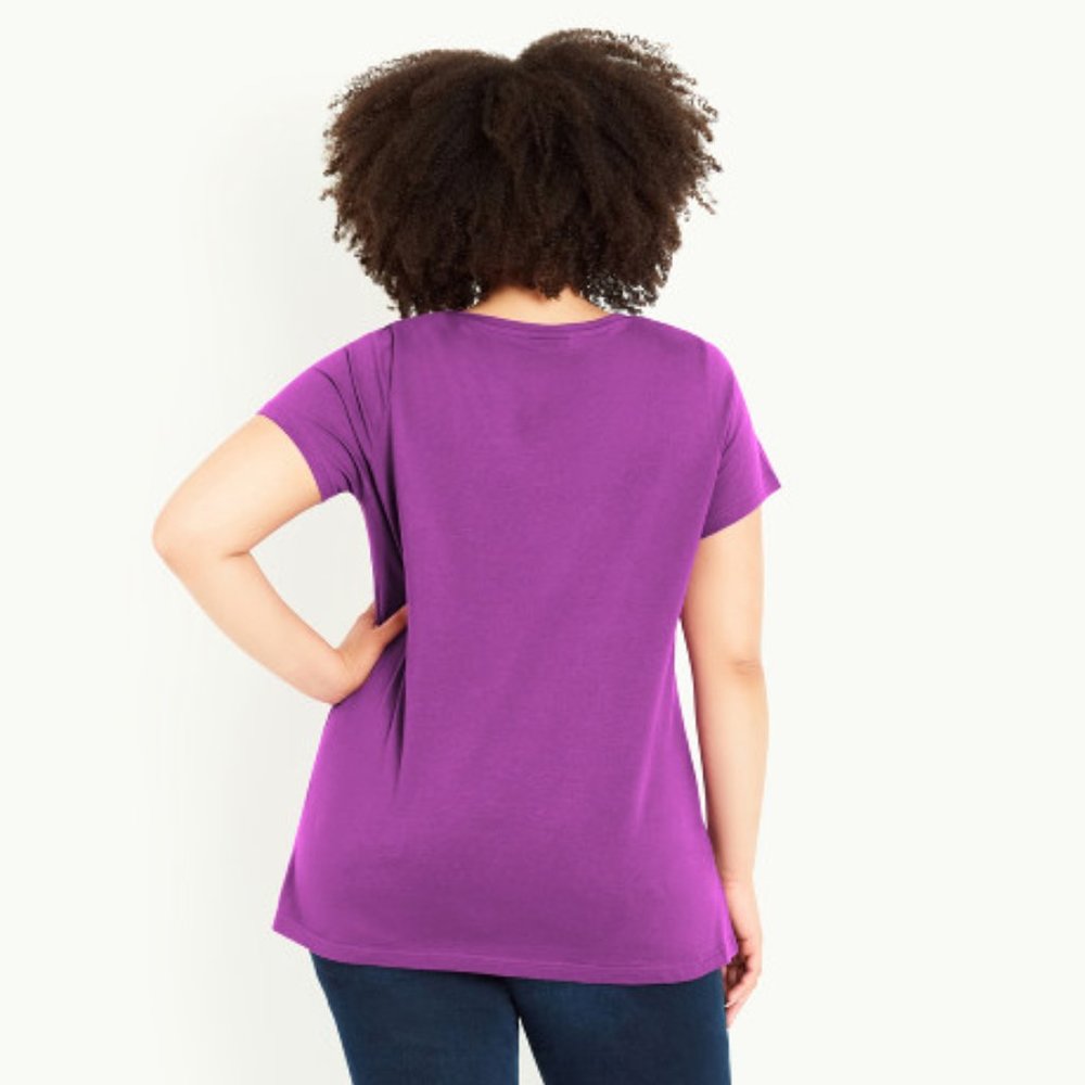 NWT Evans Gathered V Neck Cotton Purple Top T-Shirt - Picture 2 of 6